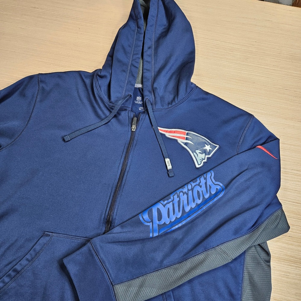 New England Patriots Nike Full Zip Hoodie Men 2XL Blue Therma-Fit On Field NFL